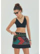 Snap Front Pocket Patchwork Wrapped Black Ethnic Skirt 4686